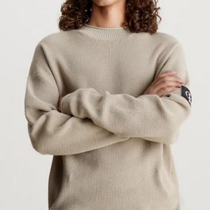CALVIN KLEIN JEANS - Maglia in Cotone a Nido D'ape Beige