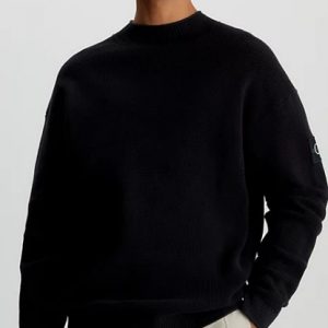 CALVIN KLEIN JEANS - Maglia in Cotone a Nido D'ape Nero