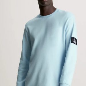 CALVIN KLEIN JEANS - T-Shirt A Nido D'ape Manica Lunga Slim Celeste