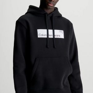 CALVIN KLEIN JEANS - Felpa Uomo con Cappuccio in Pile Misto Cotone Nero