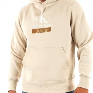 CALVIN KLEIN JEANS - Felpa Uomo con Cappuccio Stacked Archival Hoodie Guscio D'Uovo
