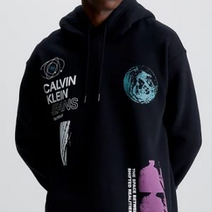 CALVIN KLEIN JEANS - Felpa Uomo con Cappuccio Multi Logo dal Taglio Relaxed Nero