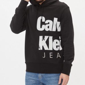 CALVIN KLEIN JEANS - Felpa Uomo con Cappuccio e Logo in Cotone Taglio Relaxed Nero