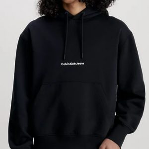 CALVIN KLEIN JEANS - Felpa con Cappuccio in Pile Misto Cotone Nero