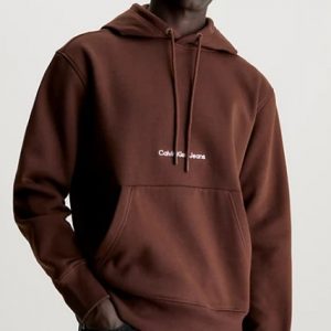 CALVIN KLEIN JEANS - Felpa con Cappuccio in Pile Misto Cotone Marrone Scuro