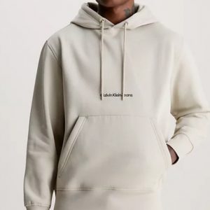 CALVIN KLEIN JEANS - Felpa con Cappuccio in Pile Misto Cotone Beige