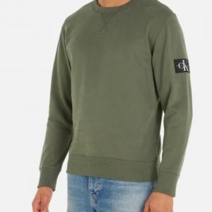 CALVIN KLEIN JEANS - Felpa Uomo Cotone Badge Verde Timo