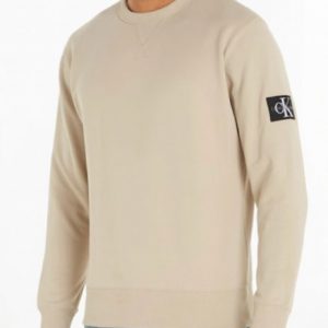CALVIN KLEIN JEANS - Felpa Uomo Cotone Badge Beige