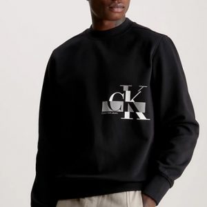 CALVIN KLEIN JEANS - Felpa in Pile di Misto Cotone Nero