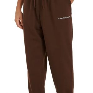 CALVIN KLEIN JEANS - Pantaloni Tuta Uomo in Cotone Taglio Relaxed Marrone Scuro