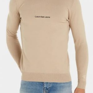 CALVIN KLEIN JEANS - Maglione Girocollo Uomo in Cotone Beige