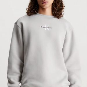 CALVIN KLEIN JEANS - Felpa in Pile di Misto Cotone e Logo Centrale Porpoise