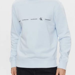 CALVIN KLEIN JEANS - Felpa Uomo Logo Repeat Celeste Pastello