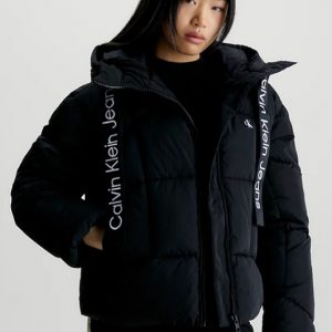 CALVIN KLEIN JEANS - Piumino Donna Corto con Fettuccia Logata Nero