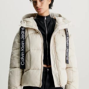 CALVIN KLEIN JEANS - Piumino Donna Corto con Fettuccia Logata Beige
