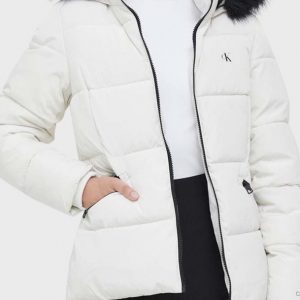 CALVIN KLEIN JEANS - Piumino Corto Donna con Cappuccio Attillato Bianco