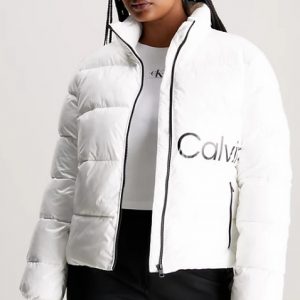 CALVIN KLEIN JEANS - Piumino Donna Aderente Con Finitura Super Lucente Bianco