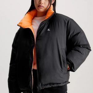 CALVIN KLEIN JEANS - Piumino Donna Imbottito Reversibile Stile Anni 90 Nero/Arancio