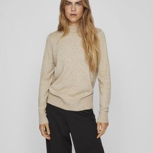 VILA - Pullover a Maglia Donna High Neck Beige