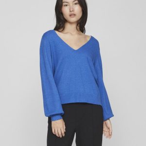 VILA - Top a Maglia Donna Reversible Blu