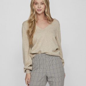 VILA - Top a Maglia Donna Reversible Beige