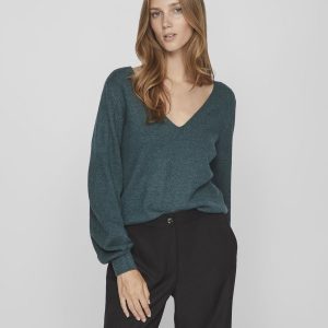 VILA - Top a Maglia Donna Reversible Verde Pino