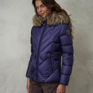 BLAUER - Piumino Donna con Bordo in Pelliccia Removibile Alicia Viola Bluastro int. Paisley Viola