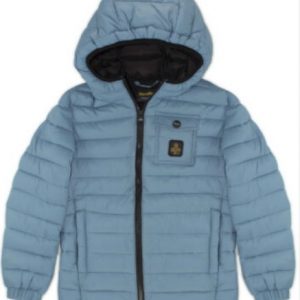 REFRIGIWEAR - Piumino Kids-Junior con Cappuccio e Tasca Ottanio/Nero