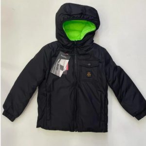 REFRIGIWEAR - Piumino Kids-Junior Reversible con Cappuccio e Tasca Nero/Verde Fluo
