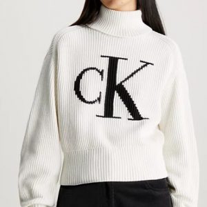 CALVIN KLEIN JEANS - Maglione Donna con Monogramma Taglio Relaxed Bianco