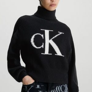 CALVIN KLEIN JEANS - Maglione Donna con Monogramma Taglio Relaxed Nero