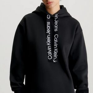 CALVIN KLEIN JEANS - Felpa Donna con Cappuccio Oversize con Logo Nero