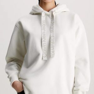 CALVIN KLEIN JEANS - Felpa Donna con Cappuccio Oversize con Logo Avorio