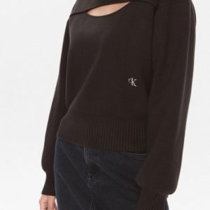 CALVIN KLEIN JEANS - Maglione Donna Lavorato a Maglia con cut-out Nero
