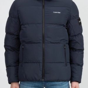 CALVIN KLEIN - Piumino Uomo con Cappuccio in Nylon Arricciato Blu