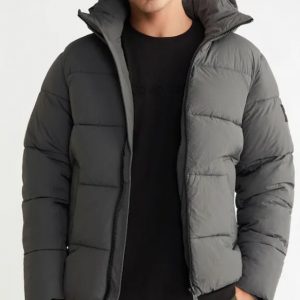 CALVIN KLEIN - Piumino Uomo con Cappuccio in Nylon Riciclato Grigio