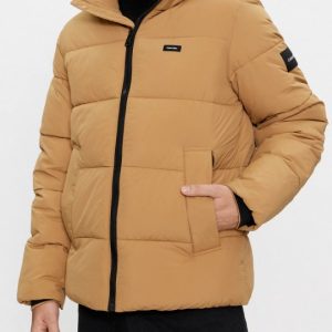CALVIN KLEIN - Piumino Uomo con Cappuccio in Nylon Riciclato Cachi