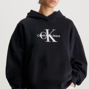 CALVIN KLEIN JEANS - Felpa Uomo con Cappuccio in Pile Misto Cotone Nero