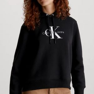 CALVIN KLEIN JEANS - Felpa Donna con Cappuccio in Pile Misto Cotone Nero