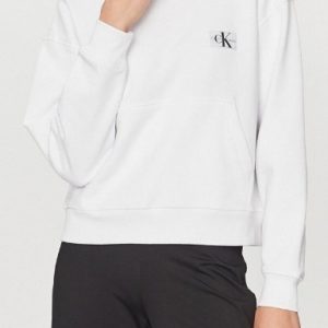CALVIN KLEIN JEANS - Felpa Donna con Cappuccio in Spugna di Cotone con Stemma Bianco