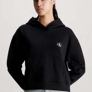 CALVIN KLEIN JEANS - Felpa Donna con Cappuccio in Spugna di Cotone con Stemma Nero
