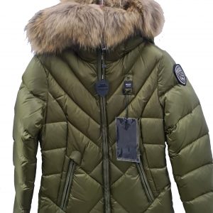 BLAUER - Piumino Donna con Bordo in Pelliccia Removibile Alicia Verde int. Marrone
