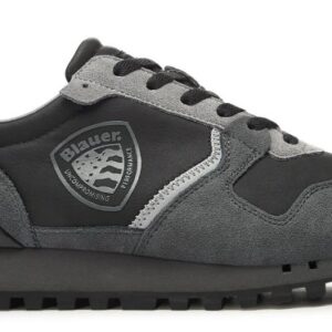 BLAUER - Scarpe Uomo Sneakers in Pelle e Camoscio con Plantare Estraibile Nero/Grigio Scuro