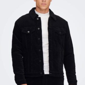 ONLY & SONS - Giubbino Uomo Corduroy Jacket With Teddy Lining Nero