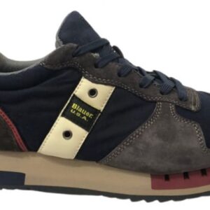 BLAUER - Scarpe Uomo Sneakers in Nylon e Camoscio Navy/Blu Navy/Marrone Scuro