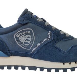 BLAUER - Scarpe Uomo Sneakers in Pelle e Camoscio con Plantare Estraibile Blu
