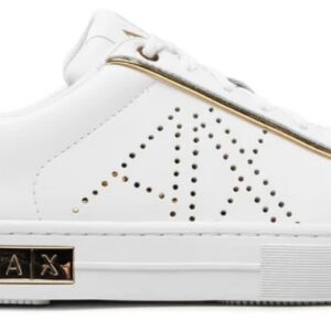 Armani Exchange - Scarpe Donna Bianca in action leather con inserti Oro in vernice e dettagli specchiati