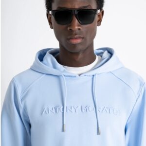 ANTONY MORATO - Felpa Uomo in Cotone Poliestere Sostenibile con Logo Ricamato Celeste
