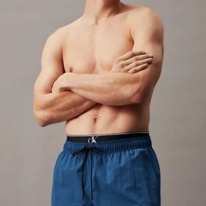CALVIN KLEIN - Pantaloncini Uomo Da Bagno Corti Con Fascia In Vita Doppia Faded Teal