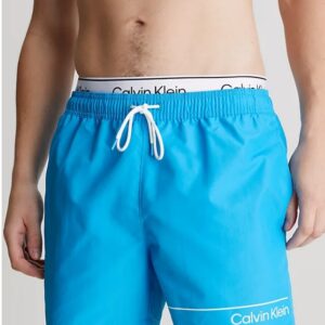 CALVIN KLEIN - Pantaloncini Uomo da Bagno Corti con Fascia in Vita Doppia Malibu Blu